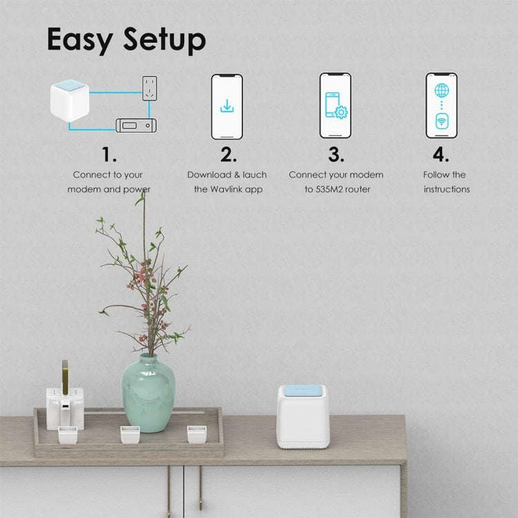 WAVLINK WN535M2 For Home Office 2pcs Mesh Wireless Router AC1200 Dual Band WiFi Signal Booster, P...