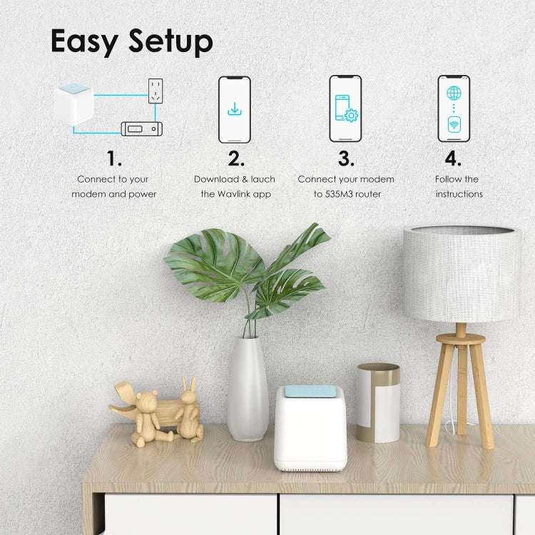 WAVLINK WN535M3 For Home Office 3pcs Mesh Wireless Router AC1200 Dual Band WiFi Signal Booster, P...