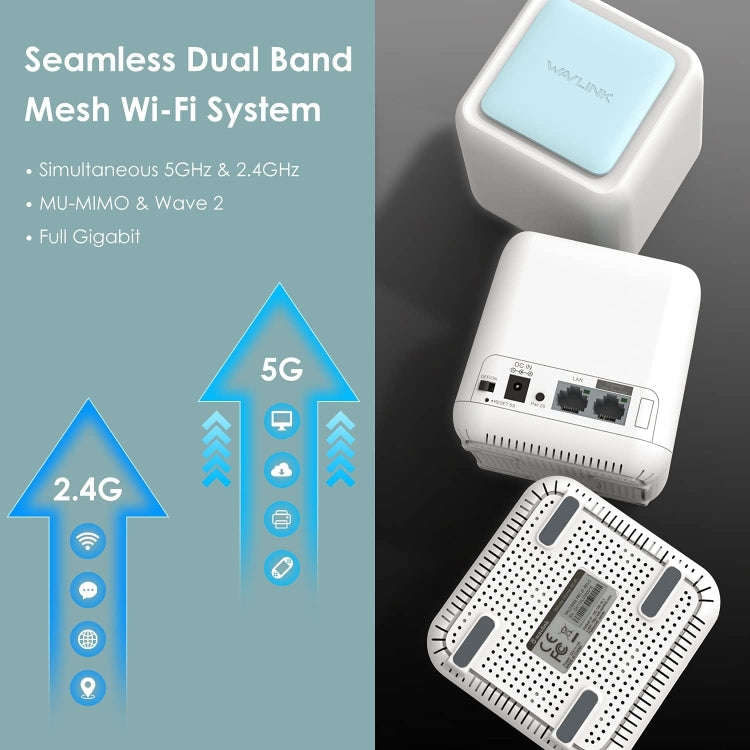 WAVLINK WN535M3 For Home Office 3pcs Mesh Wireless Router AC1200 Dual Band WiFi Signal Booster, P...