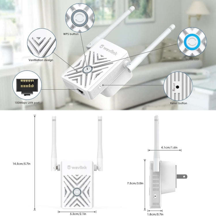 WAVLINK WN578W2 For Home Office N300 WiFi Wireless AP Repeater Signal Booster, Plug:AU Plug