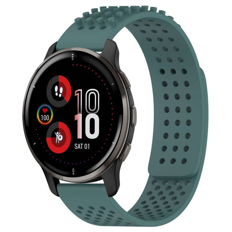 For Garmin Venu 2 Plus 20mm Holes Breathable 3D Dots Silicone Watch Band(Olive Green)