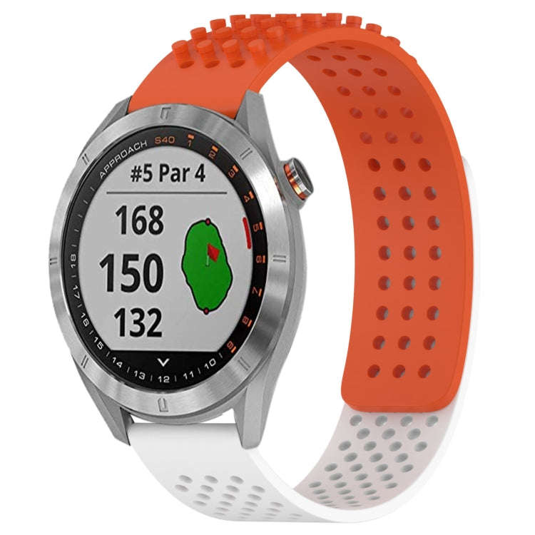 For Garmin Approach S40 20mm Holes Breathable 3D Dots Silicone Watch Band(Orange+White)