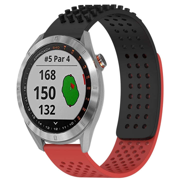 For Garmin Approach S40 20mm Holes Breathable 3D Dots Silicone Watch Band(Black+Red)