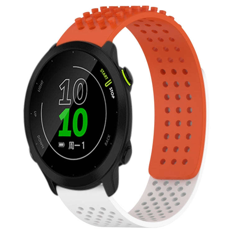 For Garmin Forerunner 158 20mm Holes Breathable 3D Dots Silicone Watch Band(Orange+White)