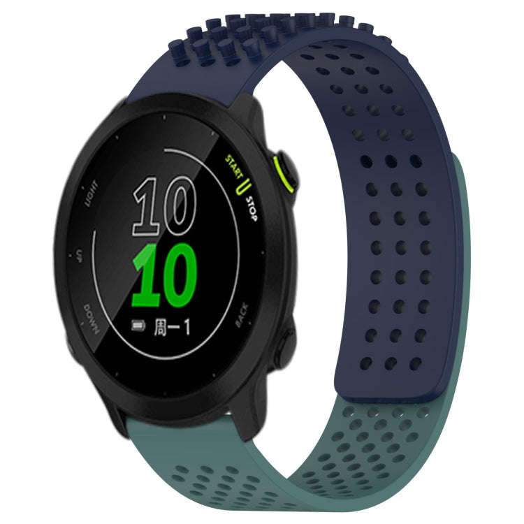 For Garmin Forerunner 158 20mm Holes Breathable 3D Dots Silicone Watch Band(Midnight Blue+Olive G...