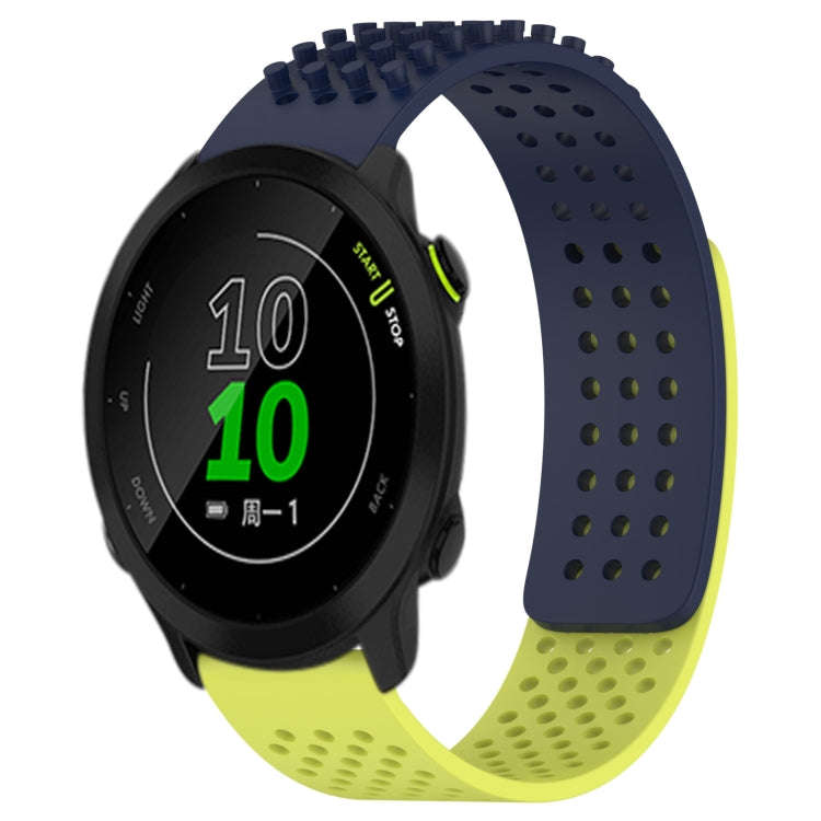 For Garmin Forerunner 158 20mm Holes Breathable 3D Dots Silicone Watch Band(Midnight Blue+Lime Gr...