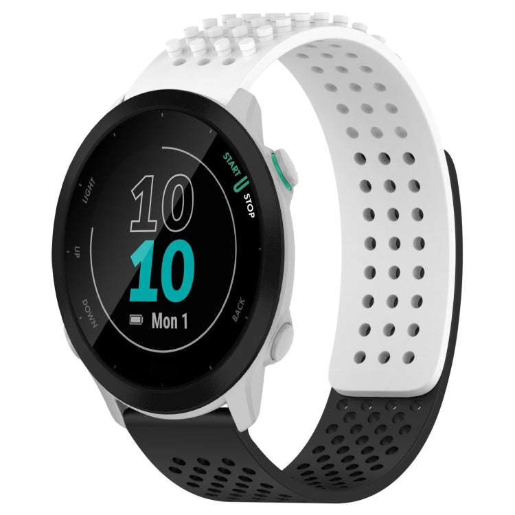 For Garmin Forerunner 55 20mm Holes Breathable 3D Dots Silicone Watch Band(White+Black)