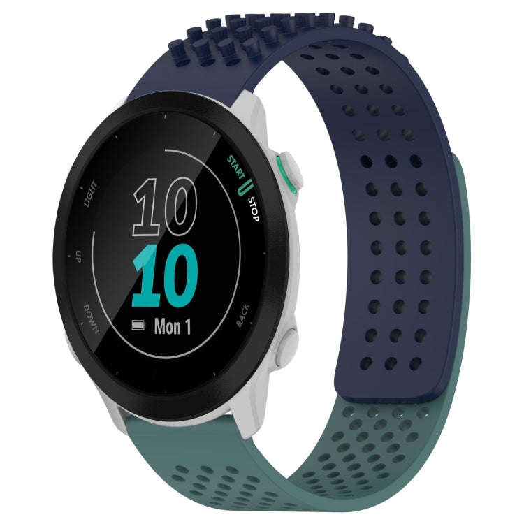 For Garmin Forerunner 55 20mm Holes Breathable 3D Dots Silicone Watch Band(Midnight Blue+Olive Gr...