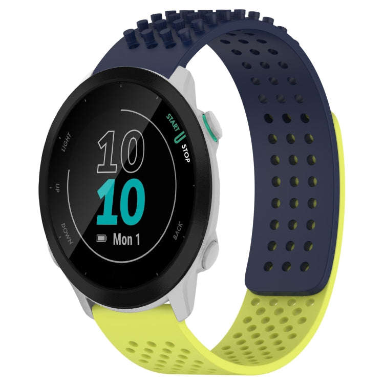 For Garmin Forerunner 55 20mm Holes Breathable 3D Dots Silicone Watch Band(Midnight Blue+Lime Green)