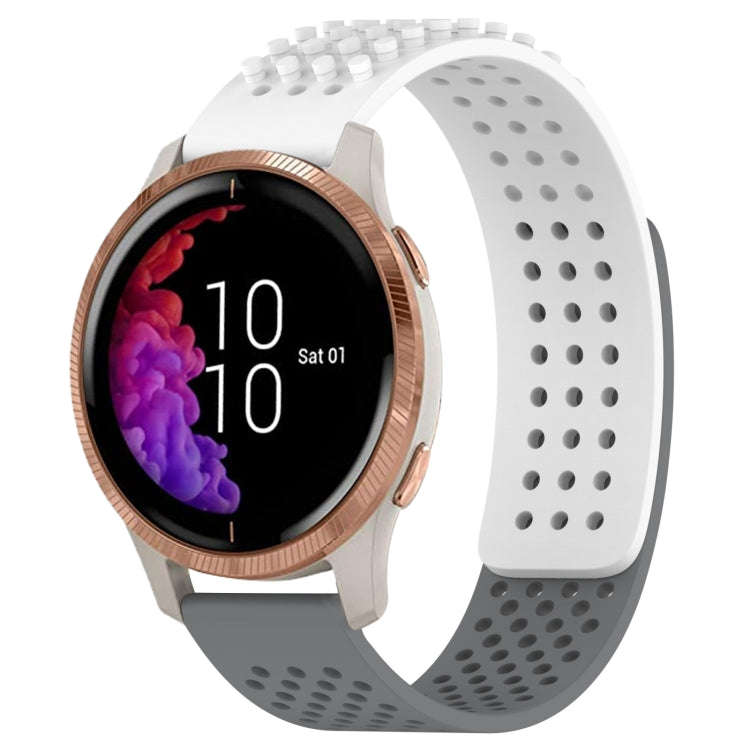 For Garmin Venu 20mm Holes Breathable 3D Dots Silicone Watch Band(White+Grey)