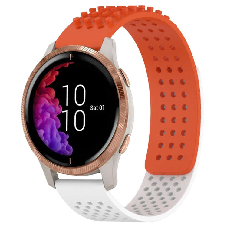 For Garmin Venu 20mm Holes Breathable 3D Dots Silicone Watch Band(Orange+White)