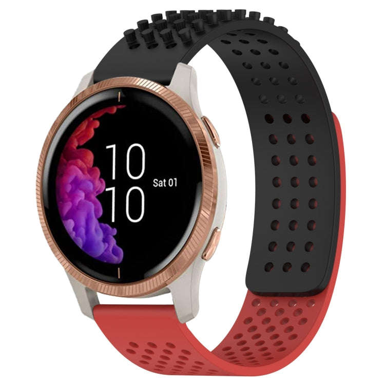 For Garmin Venu 20mm Holes Breathable 3D Dots Silicone Watch Band(Black+Red)