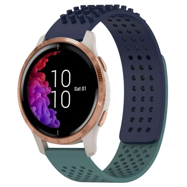 For Garmin Venu 20mm Holes Breathable 3D Dots Silicone Watch Band(Midnight Blue+Olive Green)