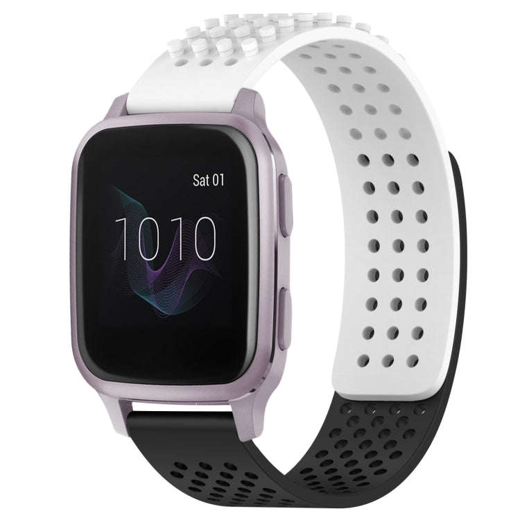 For Garmin Venu SQ 20mm Holes Breathable 3D Dots Silicone Watch Band(White+Black)
