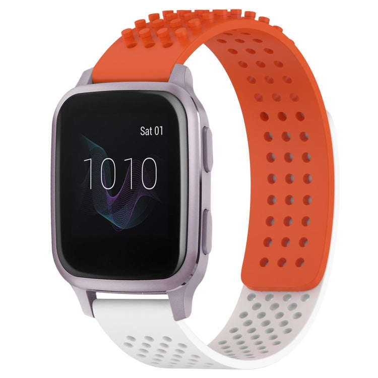 For Garmin Venu SQ 20mm Holes Breathable 3D Dots Silicone Watch Band(Orange+White)