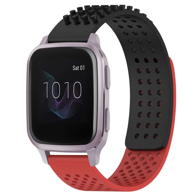 For Garmin Venu SQ 20mm Holes Breathable 3D Dots Silicone Watch Band(Black+Red)