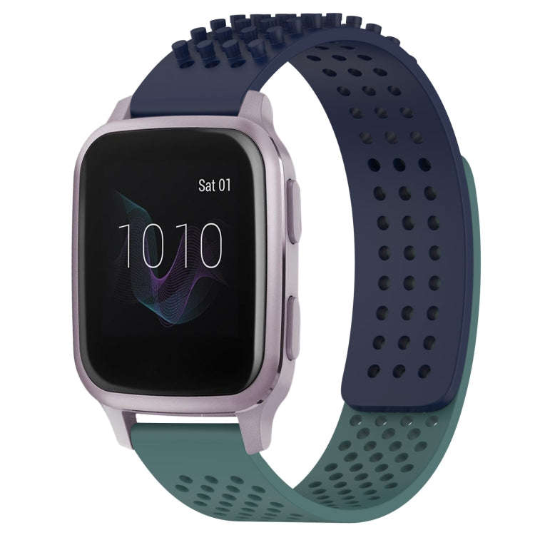 For Garmin Venu SQ 20mm Holes Breathable 3D Dots Silicone Watch Band(Midnight Blue+Olive Green)