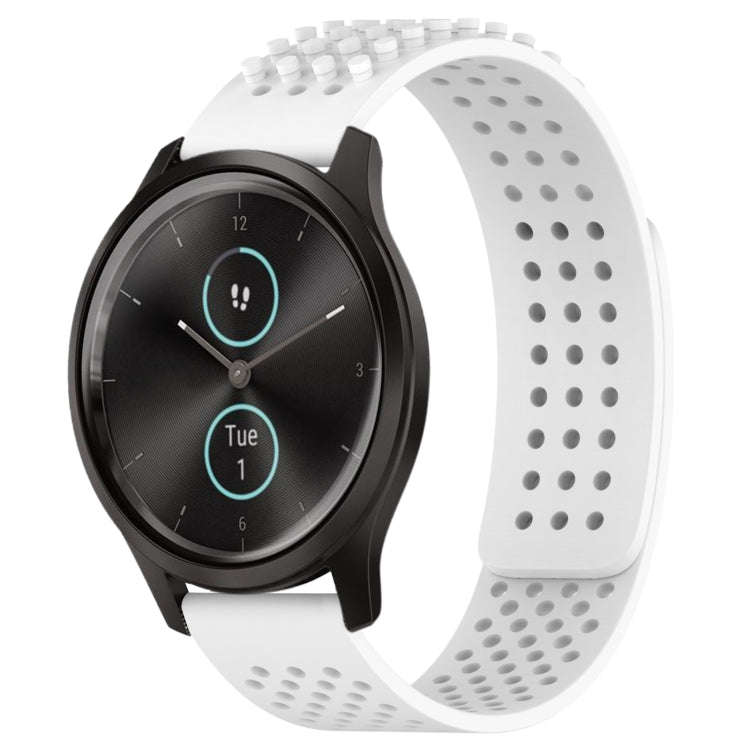 For Garmin VivoMove Style 20mm Holes Breathable 3D Dots Silicone Watch Band(White)