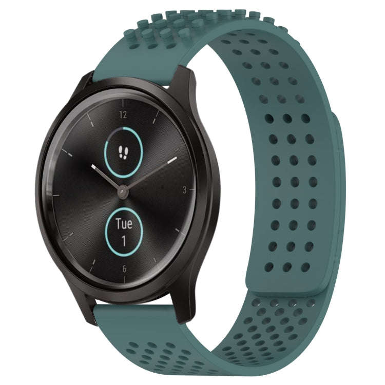 For Garmin VivoMove Style 20mm Holes Breathable 3D Dots Silicone Watch Band(Olive Green)