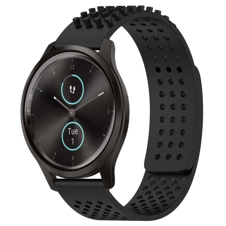 For Garmin VivoMove Style 20mm Holes Breathable 3D Dots Silicone Watch Band(Black)