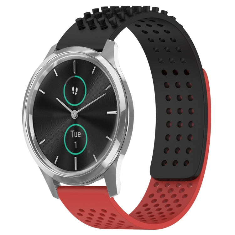 For Garmin VivoMove Luxe 20mm Holes Breathable 3D Dots Silicone Watch Band(Black+Red)