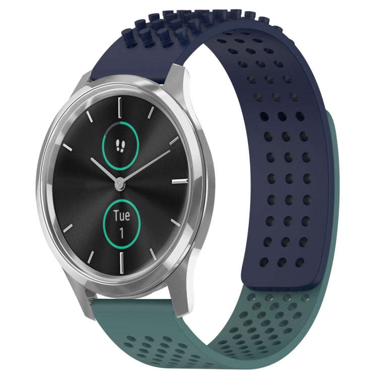 For Garmin VivoMove Luxe 20mm Holes Breathable 3D Dots Silicone Watch Band(Midnight Blue+Olive Gr...
