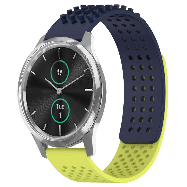 For Garmin VivoMove Luxe 20mm Holes Breathable 3D Dots Silicone Watch Band(Midnight Blue+Lime Green)