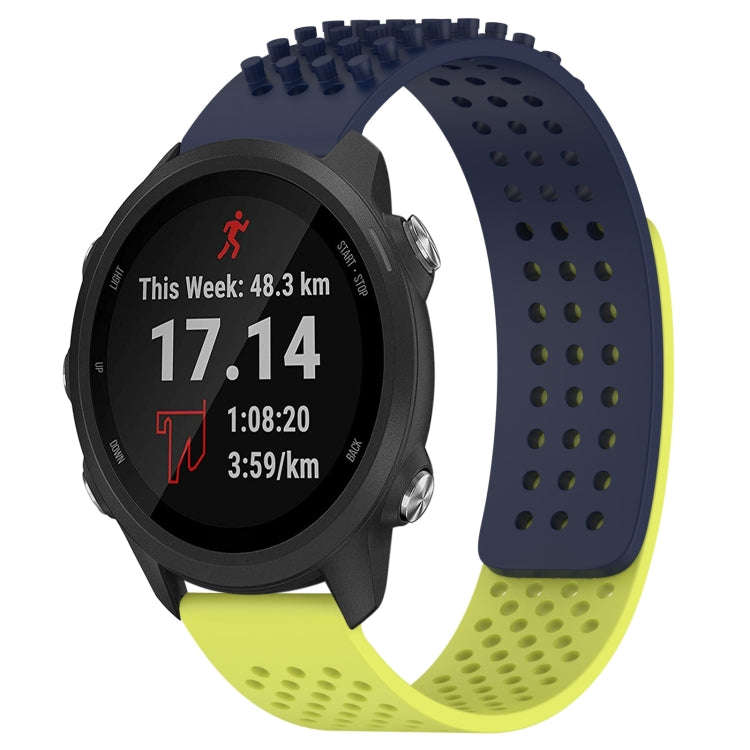 For Garmin Forerunner 245 20mm Holes Breathable 3D Dots Silicone Watch Band(Midnight Blue+Lime Gr...