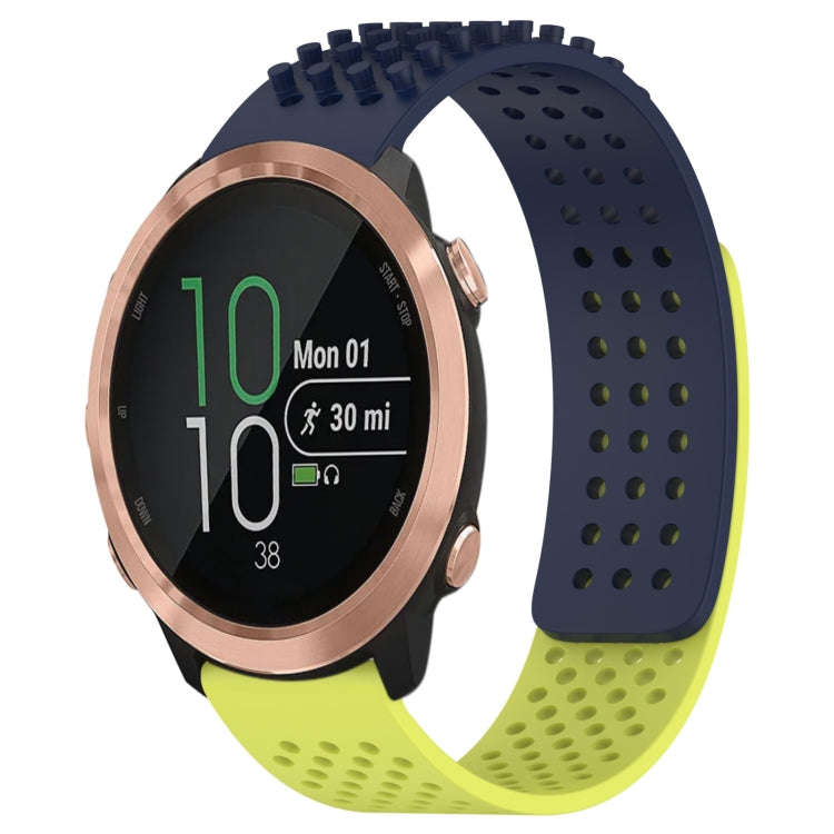 For Garmin Forerunner 645 20mm Holes Breathable 3D Dots Silicone Watch Band(Midnight Blue+Lime Gr...