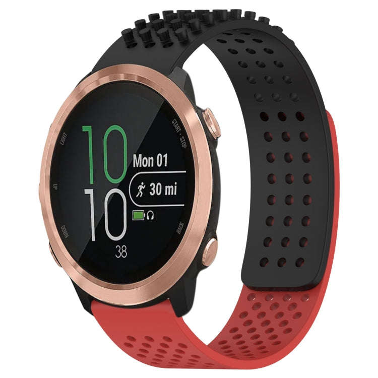 For Garmin Forerunner 645 Music 20mm Holes Breathable 3D Dots Silicone Watch Band(Black+Red)