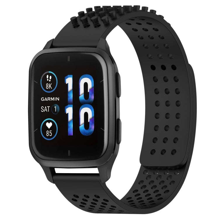 For Garmin Forerunner Sq2 20mm Holes Breathable 3D Dots Silicone Watch Band(Black)