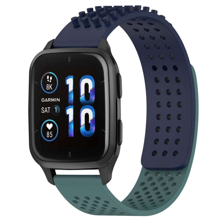 For Garmin Forerunner Sq2 20mm Holes Breathable 3D Dots Silicone Watch Band(Midnight Blue+Olive G...