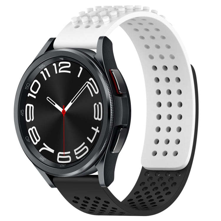 For Samsung Galaxy Watch 6 Classic 43mm 20mm Holes Breathable 3D Dots Silicone Watch Band(White+B...