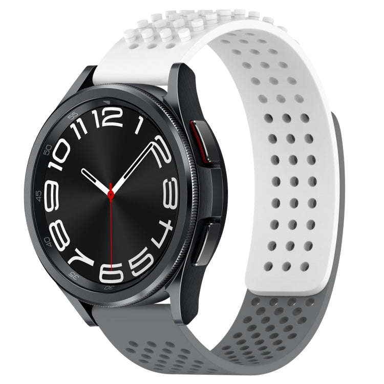 For Samsung Galaxy Watch 6 Classic 43mm 20mm Holes Breathable 3D Dots Silicone Watch Band(White+G...