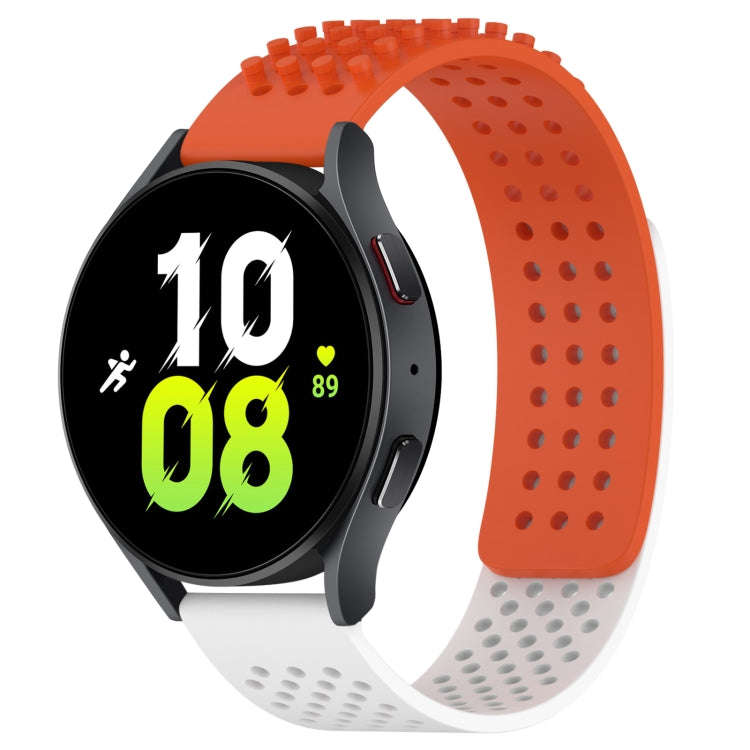 For Samsung Galaxy Watch 5  44mm 20mm Holes Breathable 3D Dots Silicone Watch Band(Orange+White)