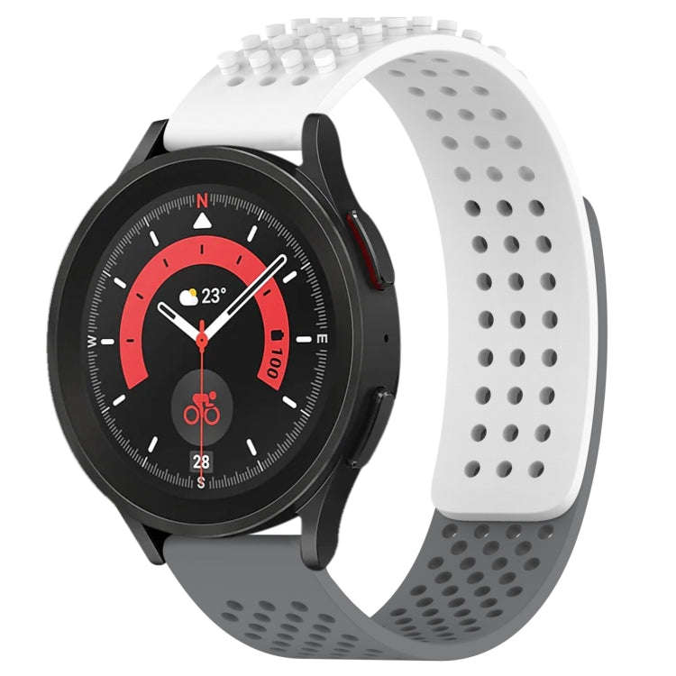 For Samsung Galaxy Watch 5 Pro  45mm 20mm Holes Breathable 3D Dots Silicone Watch Band(White+Grey)