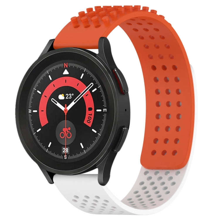 For Samsung Galaxy Watch 5 Pro  45mm 20mm Holes Breathable 3D Dots Silicone Watch Band(Orange+White)