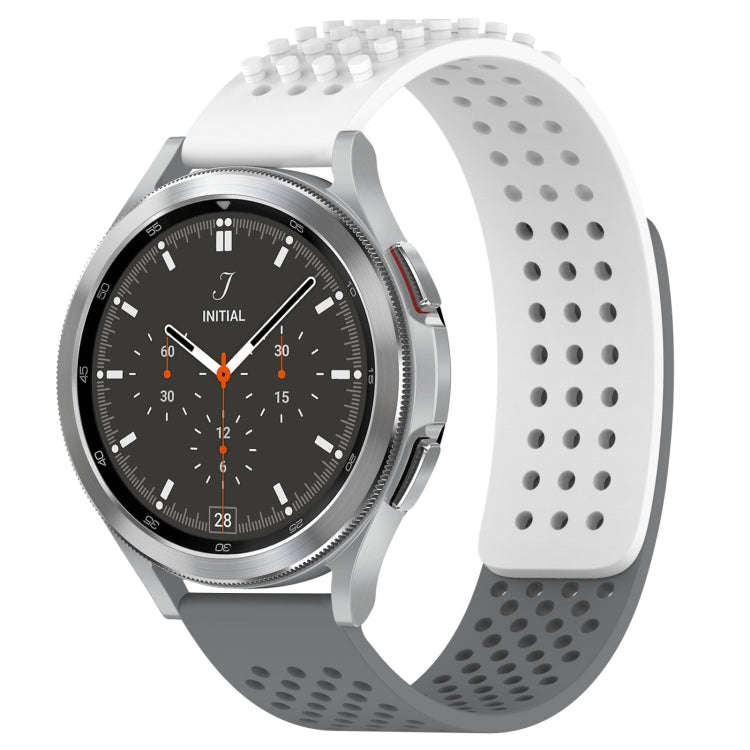 For Samsung  Galaxy Watch 4 Classic 46mm 20mm Holes Breathable 3D Dots Silicone Watch Band(White+...