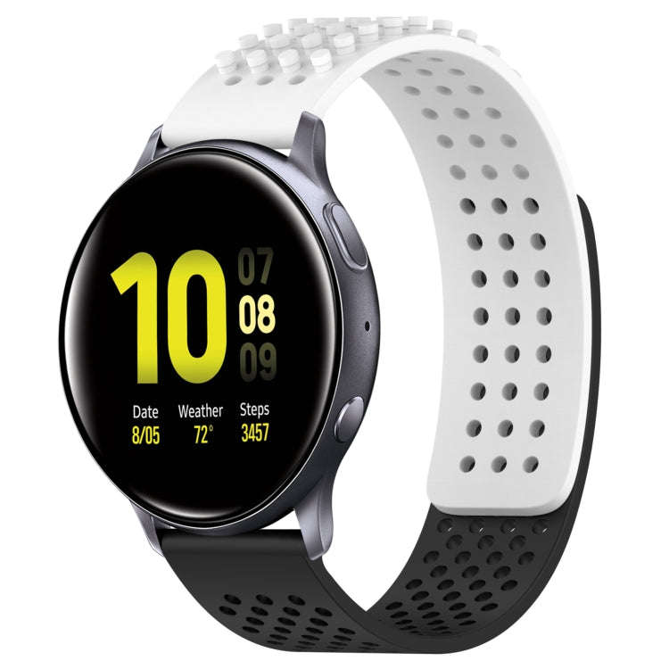 For Samsung Galaxy Watch Active 2 40mm 20mm Holes Breathable 3D Dots Silicone Watch Band(White+Bl...
