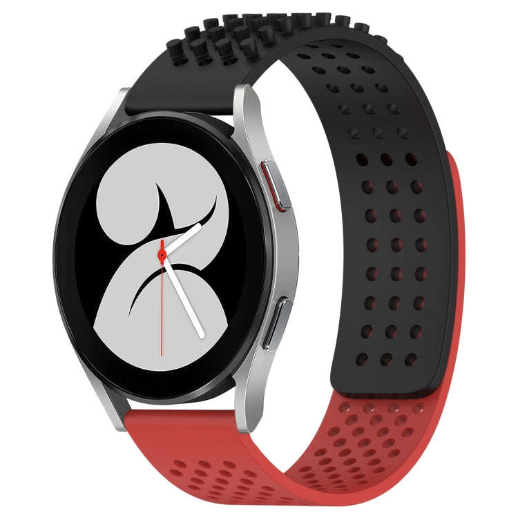 For Samsung Galaxy Watch 4 40mm 20mm Holes Breathable 3D Dots Silicone Watch Band(Black+Red)