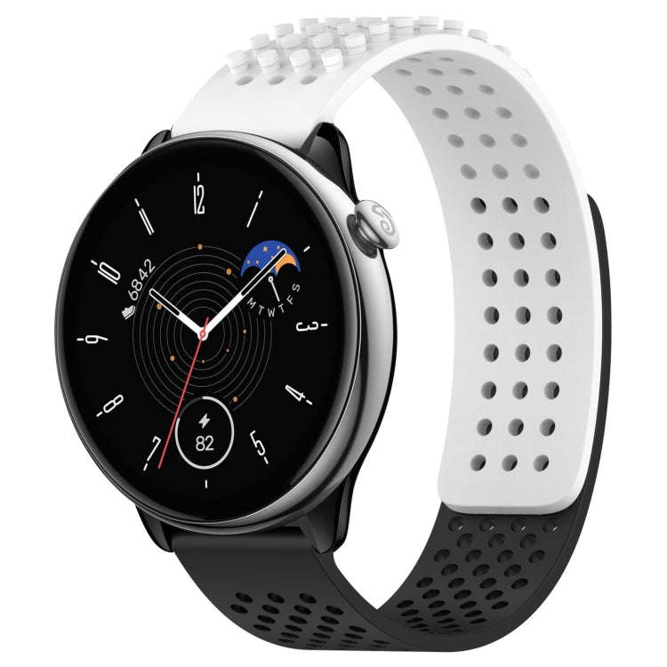 For Amazfit GTR Mini 20mm Holes Breathable 3D Dots Silicone Watch Band(White+Black)