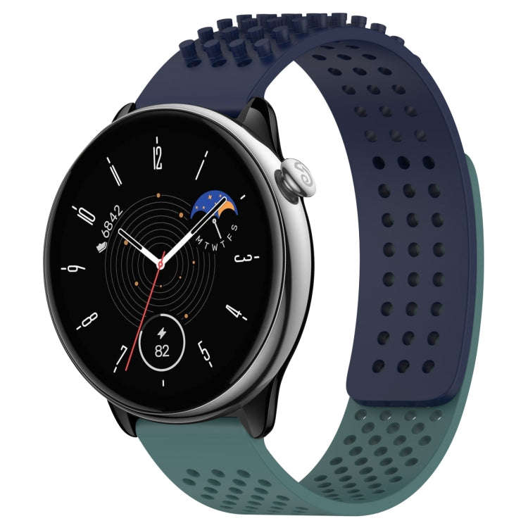 For Amazfit GTR Mini 20mm Holes Breathable 3D Dots Silicone Watch Band(Midnight Blue+ Olive Green)
