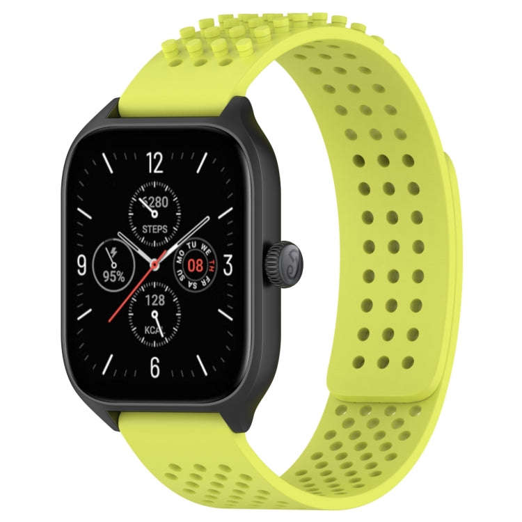 For Amazfit GTS 4 20mm Holes Breathable 3D Dots Silicone Watch Band(Lime Green)
