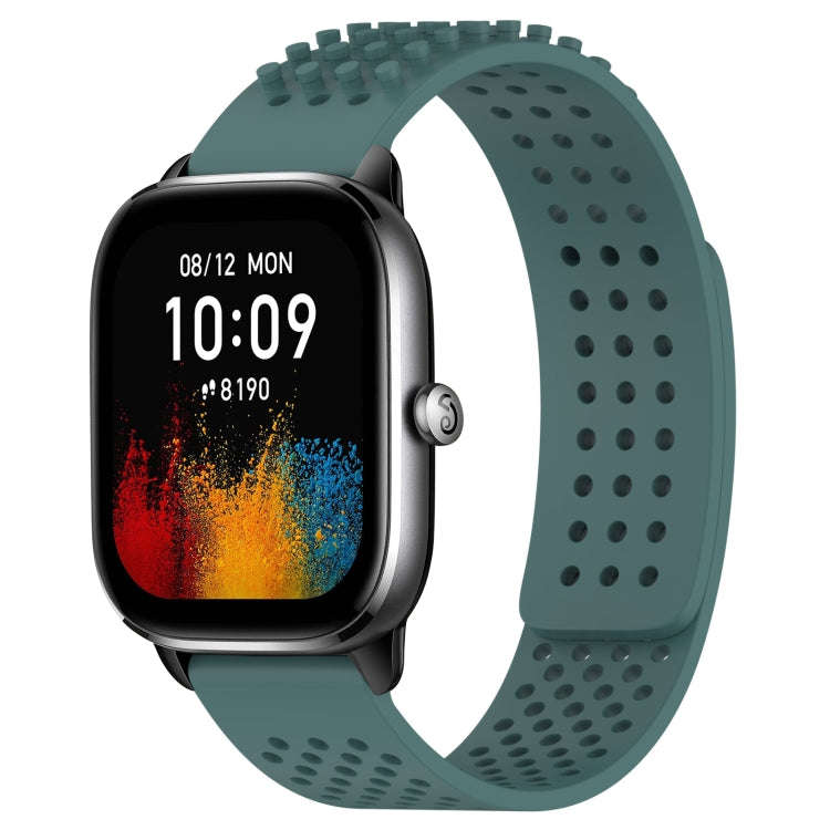 For Amazfit GTS 4 Mini 20mm Holes Breathable 3D Dots Silicone Watch Band(Olive Green)