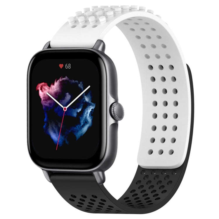 For Amazfit GTS 3 20mm Holes Breathable 3D Dots Silicone Watch Band(White+Black)