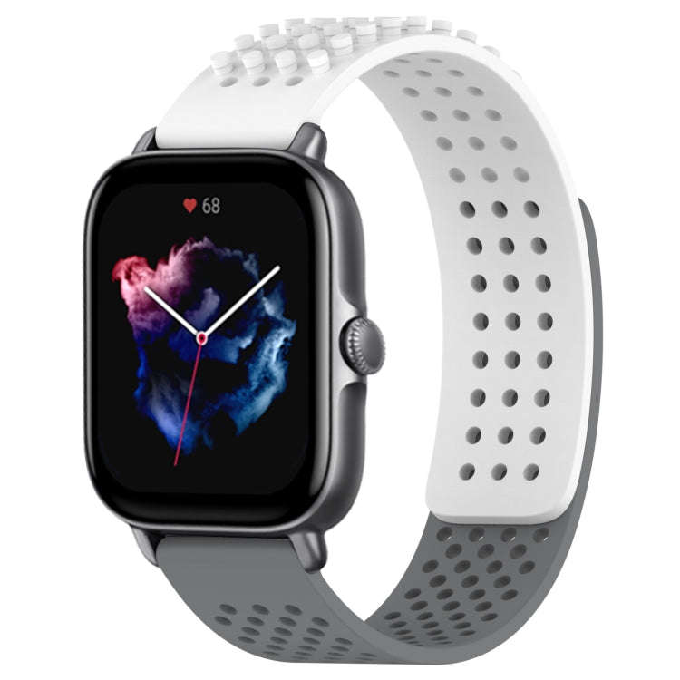 For Amazfit GTS 3 20mm Holes Breathable 3D Dots Silicone Watch Band(White+Grey)