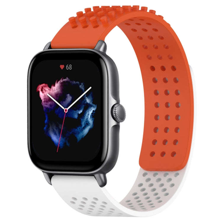 For Amazfit GTS 3 20mm Holes Breathable 3D Dots Silicone Watch Band(Orange+White)