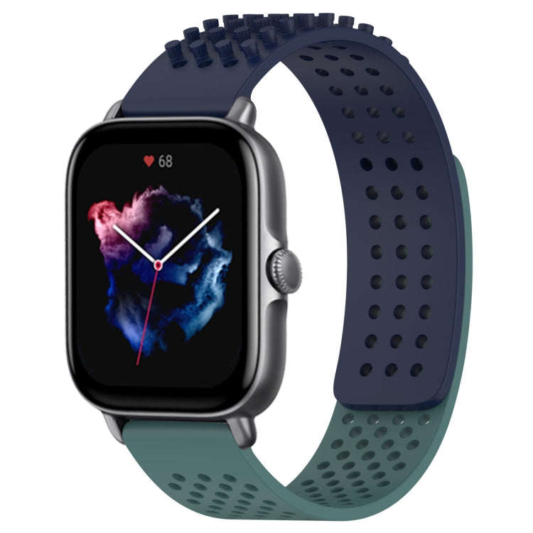 For Amazfit GTS 3 20mm Holes Breathable 3D Dots Silicone Watch Band(Midnight Blue+ Olive Green)