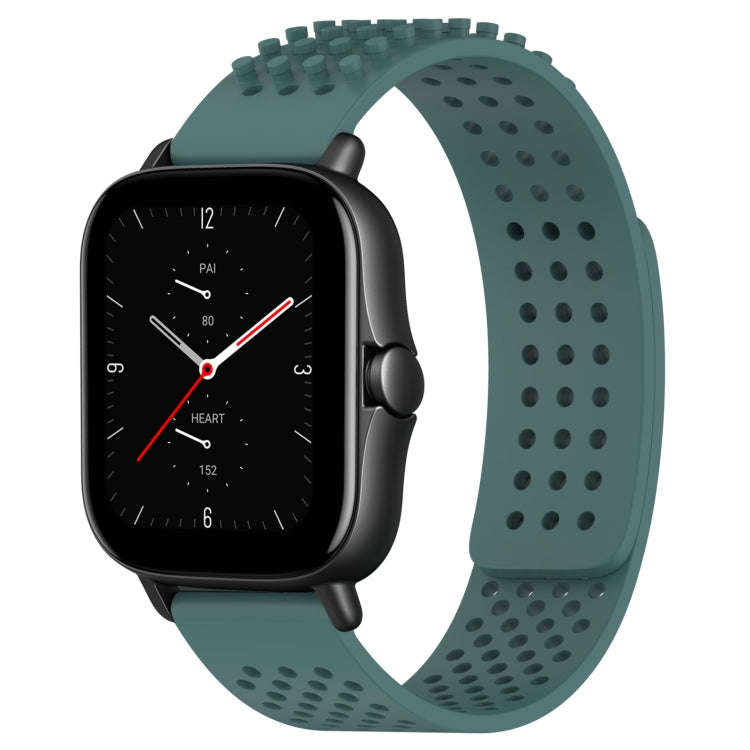 For Amazfit GTS 2E 20mm Holes Breathable 3D Dots Silicone Watch Band(Olive Green)