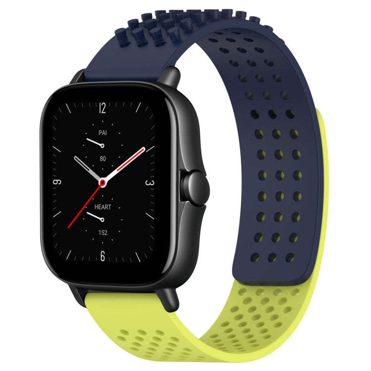 For Amazfit GTS 2E 20mm Holes Breathable 3D Dots Silicone Watch Band(Midnight Blue+ Lime Green)
